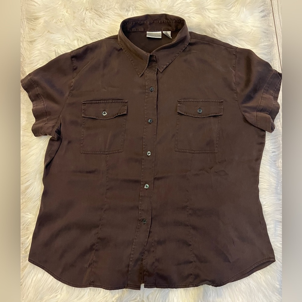 Brown soft fabric blouse, size 3, CHICO’S brand, brown color